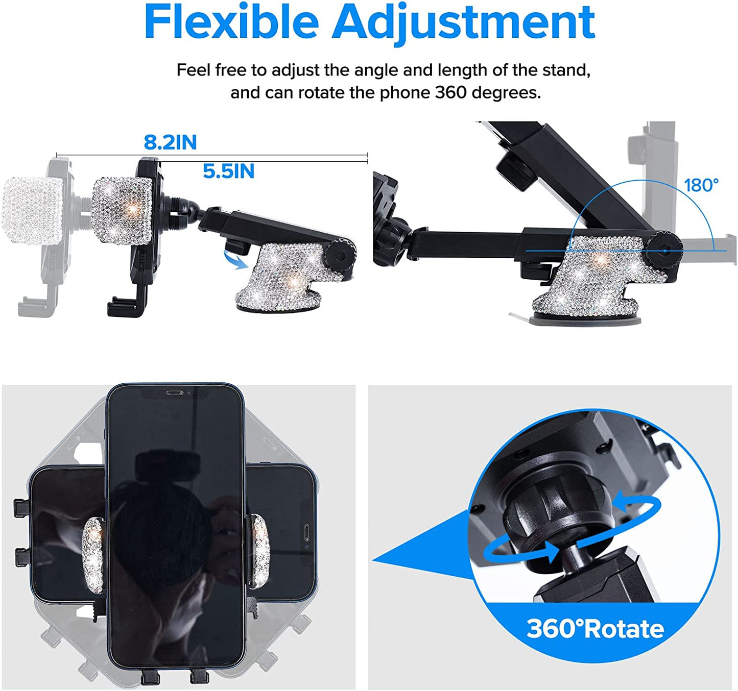360° Adjustable Bling Car Phone Holder Mount