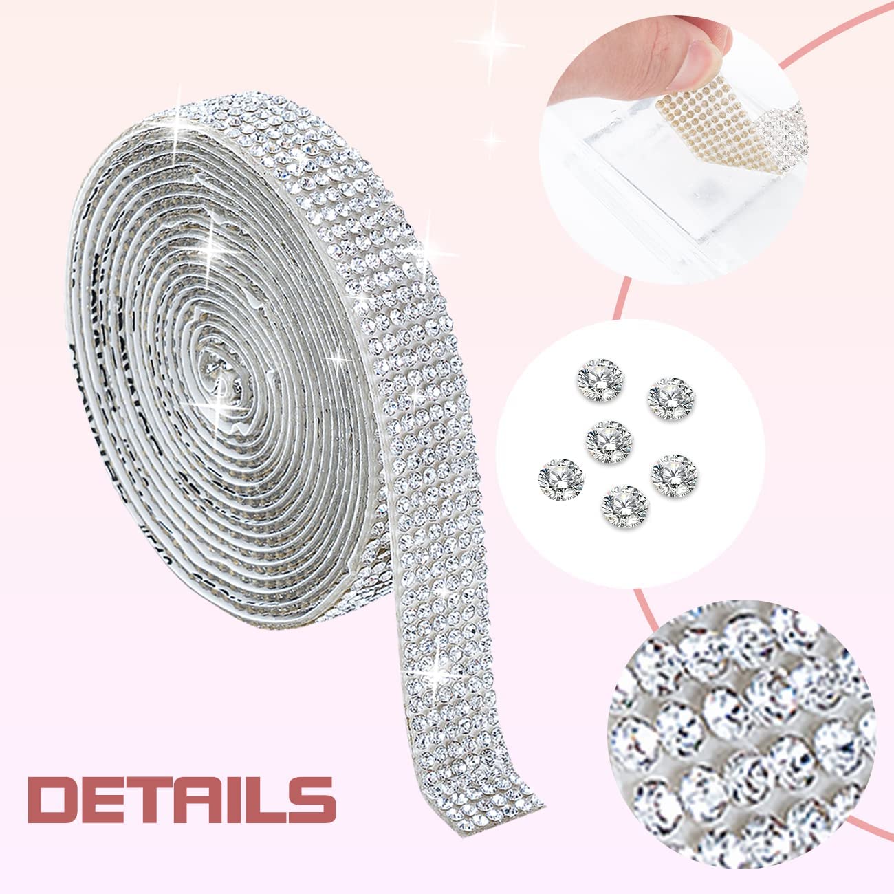 4 Rolls Silver Self Adhesive Crystal Diamond Ribbon Bling DIY Car Phone Decoration