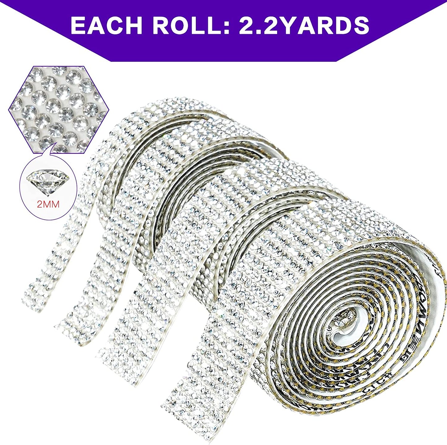 4 Rolls Silver Self Adhesive Crystal Diamond Ribbon Bling DIY Car Phone Decoration